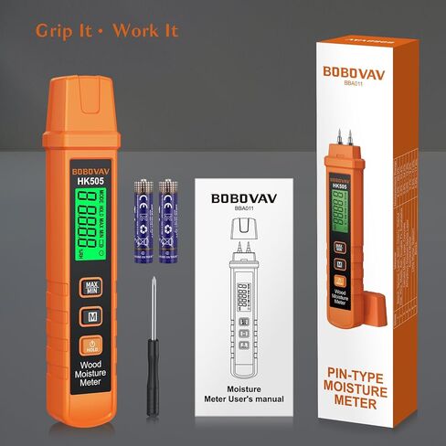 مقياس رطوبة الخشب - نوع الدبوس، معايرة 7 مواد محمولة وتنبيه 3 ألوان، نطاق 0.0-58.0% ±2.0% دقة لسجلات الخشب والجدران الخرسانية والحوائط الجافة - تمنع التشوه والتقشير in Kuwait