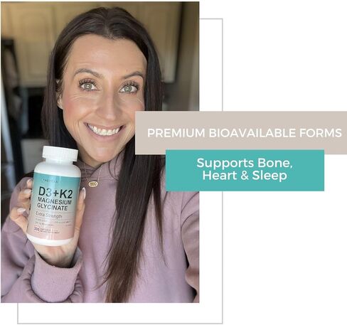 مكمل فيتامين د3 ك2 من المغنيسيوم - قوة إضافية مع 10000 وحدة دولية من فيتامين د3 وجليسينات المغنيسيوم و200 ميكروجرام من مركب مكملات فيتامين ك2 MK-7 للنساء والرجال - 300 كبسولة هلامية in Kuwait