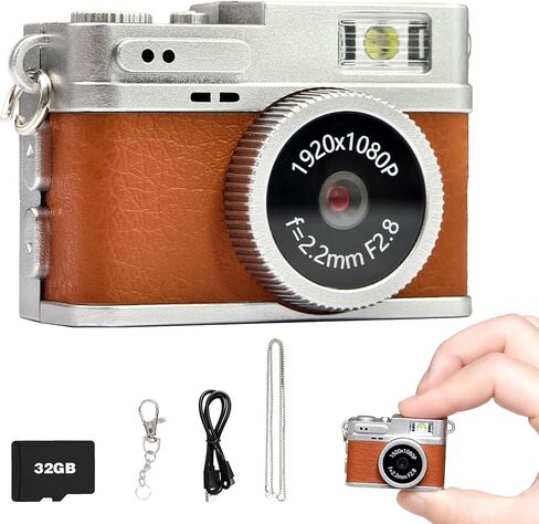 Mini Digital Camera, Retro Camera, 1080P Tiny Keychain Camera with 32GB Card, Small Nostalgia Pocket Video Recorder Photo for Travel Hiking Recording(White) in Kuwait