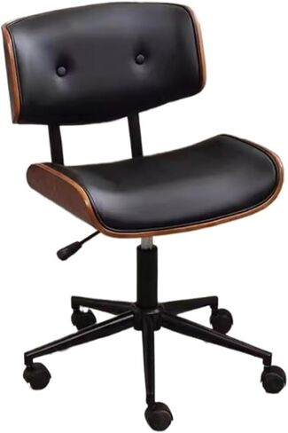 Office Chair Rotating Office Chair with Adjustable Retro Leather Comfortable Wooden Small Suitable for Home(Black) in Saudi Arabia