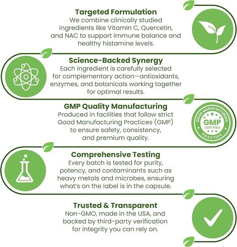 مكمل إنزيم حماية الهيستامين DAO - 30,000 HDU ديامين أوكسيديز للهستامين والأطعمة المخمرة، ودعم الأمعاء والجهاز الهضمي مع كيرسيتين، والمغنيسيوم وفيتامين C، 60 كبسولة in Kuwait