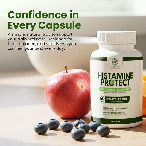 مكمل إنزيم حماية الهيستامين DAO - 30,000 HDU ديامين أوكسيديز للهستامين والأطعمة المخمرة، ودعم الأمعاء والجهاز الهضمي مع كيرسيتين، والمغنيسيوم وفيتامين C، 60 كبسولة in Kuwait