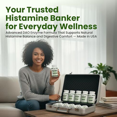 مكمل إنزيم حماية الهيستامين DAO - 30,000 HDU ديامين أوكسيديز للهستامين والأطعمة المخمرة، ودعم الأمعاء والجهاز الهضمي مع كيرسيتين، والمغنيسيوم وفيتامين C، 60 كبسولة in Kuwait