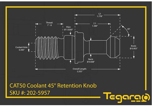 Tegara CAT50 45 مبرد من خلال سحب مقبض الاحتفاظ بمسمار لـ Haas 202-5957-5 P[ in Kuwait