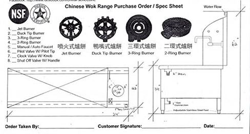 cooler depot Chinese Wok Range NSF with waterfall cooling, backsplash-1 Burner Hole Chamber, Customize 13" 16" wok ring, Commercial Restaurant, Propane or Natural Gas 120000 BTU, Stainless Steel in Kuwait
