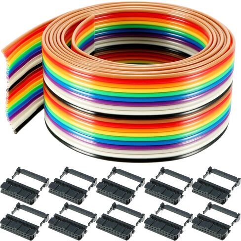 20 Pin Rainbow Color Flat Ribbon Cable 3M/9.84ft IDC Wire Cable 1.27mm Flat Ribbon Cable Connecting Cable with FC-20P IDC Sockets Female Connector for 2.54mm Connectors in Saudi Arabia