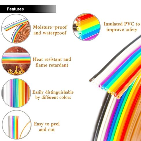 20 Pin Rainbow Color Flat Ribbon Cable 3M/9.84ft IDC Wire Cable 1.27mm Flat Ribbon Cable Connecting Cable with FC-20P IDC Sockets Female Connector for 2.54mm Connectors in Saudi Arabia