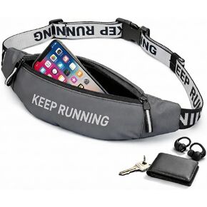 Slim Running Waist Pack for Women Men, Large Capacity Waist Belt with Organized Compartments, No-Bounce Secure Fit for Cycling, Hiking, Climbing Adventure & Reflective Safety Night Running-Gery in Kuwait