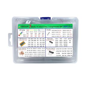 مجموعة المكونات الإلكترونية - إجمالي 1800 قطعة، صمامات ثنائية LED، مقاومات، مكثفات، مكثفات سيراميك، ترانزستورات، صمامات ثنائية - لمشاريع DIY، هواة الإلكترونيات in Kuwait