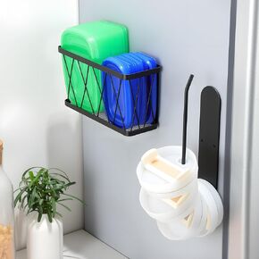 YIGII Magnetic Tupperware Container Lids with Tumbler Lid Organizer Magnet Hooks on Kitchen Fridge& RV, No Drilling&No Adhesive (Black) in Saudi Arabia