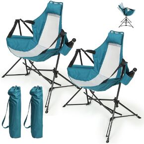 Hammock Folding Camping Chair - Outdoor Portable Swing Camp Chairs Set of 2 with Stand Adults Rocking Swinging Chair for Beach Lawn Patio (Grey) in Saudi Arabia