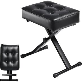 Adjustable Piano Bench Keyboard Bench - Foldable Keyboard Stool with Non-Slip Feet,3-Level Height Suitable for Adults&Kids,Classic Button Design,Premium PU Leather Cushion, Portable Piano Seat (Black) in Kuwait