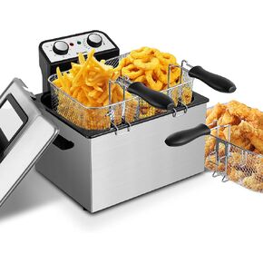 مقلاة عميقة مع سلة، مقلاة كهربائية عميقة بقدرة 1500 واط للاستخدام المنزلي مع التحكم في درجة الحرارة، غطاء قابل للإزالة ووعاء داخلي غير لاصق سعة 2.5 لتر سهل التنظيف in Kuwait