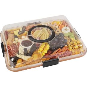 Charcuterie Board with Clear Lid, Travel Portable Cheese Board Charcuterie Boxes Cutting Boards for Kitchen, House Warming Gifts New Home, Gifts for Women (6 Compartments Black) in Kuwait