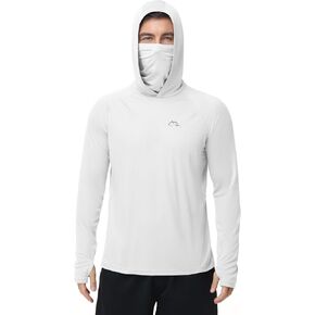 سترة FISHEAL للرجال بغطاء للرأس بعامل حماية من أشعة الشمس 50+، حماية من الأشعة فوق البنفسجية سريعة الجفاف وأكمام طويلة، قمصان بغطاء للرأس للحماية من الطفح الجلدي للمشي لمسافات طويلة مع قناع in Kuwait