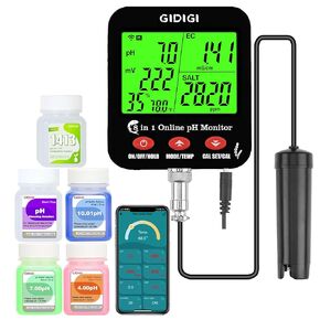 Online pH Salt Meter for Aquarium pH Humidity Monitor with WiFi for Real Time 8 in 1 Aquarium pH Test Kit pH EC Continuous Monitor for Hydroponic Salt Meter ORP Tester for Plant in Kuwait
