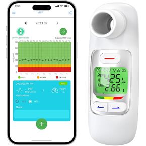 Nascool Upgraded Digital Peak Flow Meter FEV1 PEF for Asthma Adult, Kids w/Green LCD Display, Home Spirometer Testing Device with Bluetooth APP for Children in Kuwait