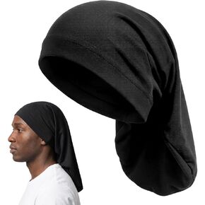 قطعة واحدة من قبعة Dreadlock Cap Loc للجنسين، غطاء رأس Loc Sock Jumbo كبير من الساتان للنوم طويل الشعر، غطاء رأس Loc Bonnet وقبعات الرهبة للرجال/الشعر الطويل - قبعة نوم سوداء in Kuwait