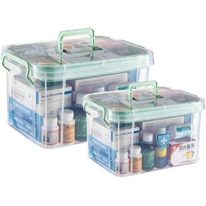 UNITED FLAMES 2-Pack Clear Medicine Storage Box, First Aid Box Empty with Locking Lid & Handle, Medicine Organizer Box with Removable Tray for Home & Pet Care in Saudi Arabia
