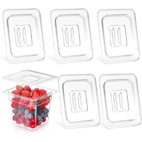 6 قطع من أغطية مقلاة الطعام NSF بمقبض | بولي كربونات مقاس 1/6 | أغطية حاويات مطعم الفندق للمطبخ التجاري | بلاستيك شفاف آمن للاستخدام في غسالة الأطباق in Kuwait