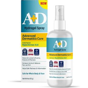 A+D Advanced Dermatitis Care Hydrogel Spray with Hypochlorous Acid 4 oz.– Cooling Antimicrobial Spray for Eczema, Psoriasis & Rosacea-Prone Skin, Reduces Itch, Redness & Inflammation in Kuwait