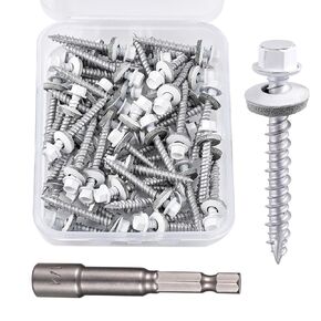 50 Pcs White #10 x 1-1/2" Metal Roofing Screws with EPDM Washer Hex Head Galvanized Self-Tapping Screws for They Can Be Used for Roofing Siding Fences Houses Porches or Sloping Roofs in Kuwait