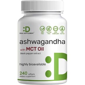 DEAL SUPPLEMENT Ashwagandha Extract with Black Pepper Extract, 240 Softgels – Ayurvedic Root Extract with Added MCT Oil – Active Withanolides – Non-GMO, Lab Tested in Saudi Arabia