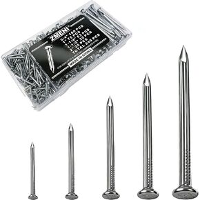 Nails for Hanging Pictures & Picture Hanging Nails on Concrete Wall - 345-Piece Masonry Nails Assortment Kit (5 Sizes: 3/4" to 2"), Harder Than Regular, Galvanized for Brick, Drywall with Storage Box in Saudi Arabia