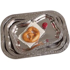 3 Pcs Silver Serving Trays Chrome Plated Rectangular Mirror Trays with Floral Engraving, Multi-Purpose Platters for Party Wedding Birthday Holiday, Ideal for Desserts Whiskey Cookies Charcuterie in Kuwait