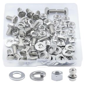 1/4-20 x1/2" Hex Head Screw Bolt(20PCS), Lock Nuts,Flat & Lock Washers Kits,304 Stainless Steel 18-8,Fully Threaded. in Kuwait