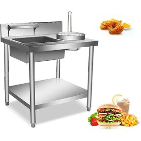 Fried Chicken Breading Station, Commercial Stainless Steel Breading Table with Containers & Baskets, Detachable Burger in Kuwait