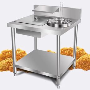 Fried Chicken Breading Table,Tainless Steel Commercial Kitchen Prep & Work Table, with Containers and Baskets, for Commercial (80 * 70 * 80cm) in Kuwait