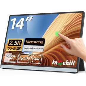 intehill 14 "شاشة محمولة 2.5 كيلو ، شاشة محمولة 2560 × 1600 لجهاز الكمبيوتر المحمول ، 16:10 شاشة السفر مع زجاج مقسى ، 100 ٪ SRGB HDMI شاشة محمولة ، شاشة خارجي للهاتف المحمول مع حامل ومكبر صوت ، Q14ZA in Kuwait