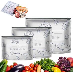 30Pcs Reusable Aluminum Foil Sealable Storage Bags, Upgrade Reusable Food Storage Bags with Label and Zip Lock, Aluminum Foil Bags for Food, Vegetable Fruit Meat (10*S+10*M+10*L) in Saudi Arabia