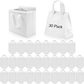 30 Pack Insulated Take Away Bags, White Reusable Grocery Bag Small Cooler Thermal Bag for Milk Tea, Hot Cold Food Delivery, 9.4 x 5.9 x 9.2 In in Kuwait