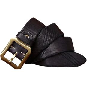 Men's Heavy Duty Belt - 3.8 cm Solid Cowhide with Brass Buckle, Work and Western Style in Kuwait