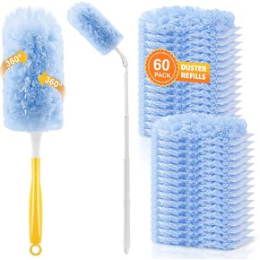 عبوة من 60 قطعة من منفضة الغبار شديدة التحمل متوافقة مع سويفر، مقبض قابل للتمديد بطول 3 أقدام، منفضة غبار من الألياف الدقيقة متعددة الأسطح 5X للمنزل والمراوح والستائر وفتحات التهوية وتنظيف السيارة in Kuwait