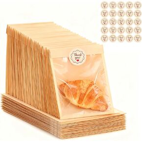 100 قطعة من أكياس البسكويت مع ملصقات شكرًا لك، أكياس مخبز ورقية مقاس 5.1 × 7.5 بوصة مع نافذة لتقديم الهدايا والوجبات الخفيفة وتغليف السلع المخبوزة (100، 5.1 × 7.5 بوصة) in Kuwait