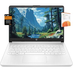 HP 14" Ultra Light Laptop for Student & Home (Intel Quad-Core N4120, 4GB RAM, 128GB(64GB + 64GB SD), 1-Year Office 365) 11-Hr Long Battery Life, Webcam, WiFi, Win 11 Home in S Mode - Snow White in Saudi Arabia