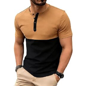 قمصان Henley للرجال بأكمام قصيرة ورقبة دائرية وقصة ضيقة وألوان زاهية صيفية كاجوال خفيفة الوزن ملابس عمل in Kuwait