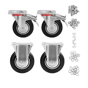 3 Inch Caster Wheels Set of 4, Heavy Duty Casters with Brake, Rubber Locking Casters for Cart, Workbench,Black (3"(2 Fixed+ 2 Swivel with Brake), 4) in Saudi Arabia