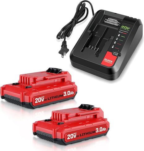 MANUFER 2PACK 3.0Ah 20V PCC680L Li-ion Battery and PCC692L Charger Replacement for Porter Cable 20V Battery Compatible with Porter Cable Battery PCC680L, PCC681L, PCC682L, PCC685L, PCC685LP, PCC699L in Kuwait