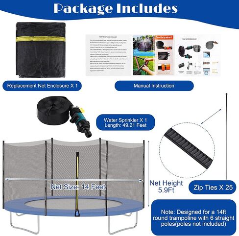 Aodaer Trampoline Net Replacement with Sprinkler 14Ft Safety Enclosure Net Weather Resistant Round Frame Trampoline Net for Round Frame Trampoline in Saudi Arabia