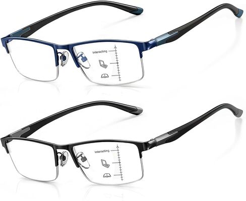 نظارات القراءة متعددة التركيز التقدمية من CARA للرجال خفيفة الوزن بنصف إطار معدني TR90 معابد مضادة للضوء الأزرق لقارئات الكمبيوتر in Kuwait