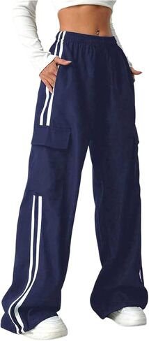 SHENHE Girl's Cargo Pants Wide Leg Side Stripe Baggy Track Pants Workout Athletic Trousers in Saudi Arabia