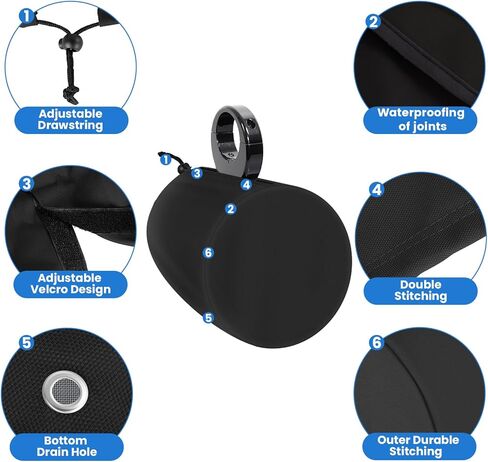 2 غطاء مكبر صوت للقارب، غطاء مكبر صوت برجي مقاوم للماء 900D، نسيج بوليستر مقاوم للأشعة فوق البنفسجية من الدرجة البحرية، 35.56 سم ارتفاع × 35.56 سم عرض × 33.02 سم عمق، أسود in Kuwait