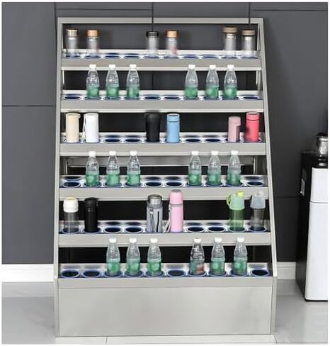 Stainless Steel Water Bottle Organizer for Employees - Vertical Insulated Cup Storage Rack, Ideal for Pantry Cabinets in Factories, Warehouses, Laboratories & Malls (Silver-A, 85x59x125 cm) in Saudi Arabia