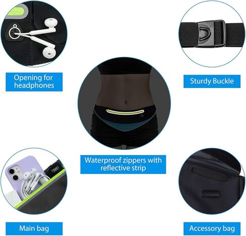 Slim Running Belt Waist Pack Bag, Hand Free Cell Phone Holder Waist Pouch Fanny Pack For Jogging Hiking, Adjustable Waterproof Runner Belt For Women Men(Black) in Saudi Arabia