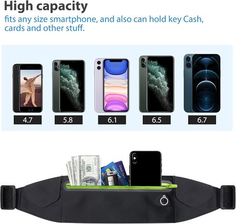 Slim Running Belt Waist Pack Bag, Hand Free Cell Phone Holder Waist Pouch Fanny Pack For Jogging Hiking, Adjustable Waterproof Runner Belt For Women Men(Black) in Saudi Arabia