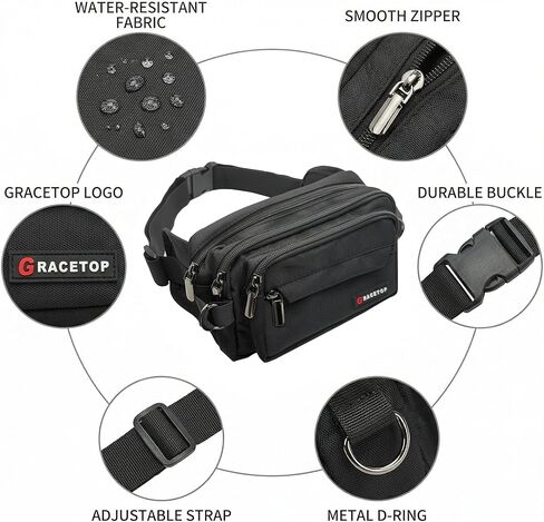 Multi-Pocket Fanny Pack Waist Bag, 4-Pocket Crossbody Belt Bag, Water-Repellent Travel Hip Pack with Soft Foldable Side Wings & Adjustable Strap for Running, Walking, Hiking, Cycling, and Travel in Saudi Arabia